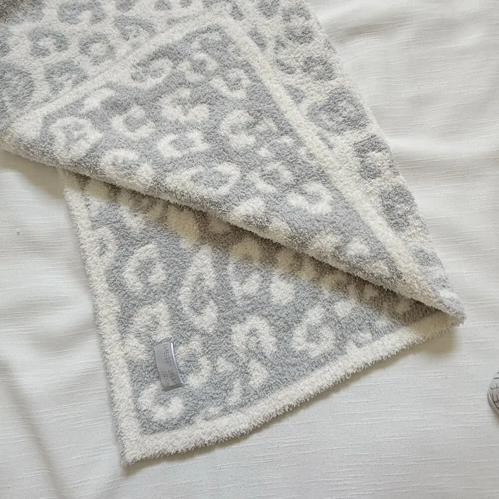Barefoot Dreams CozyChic In The Wild Baby Blanket Gray & Cream 30”x32” New
